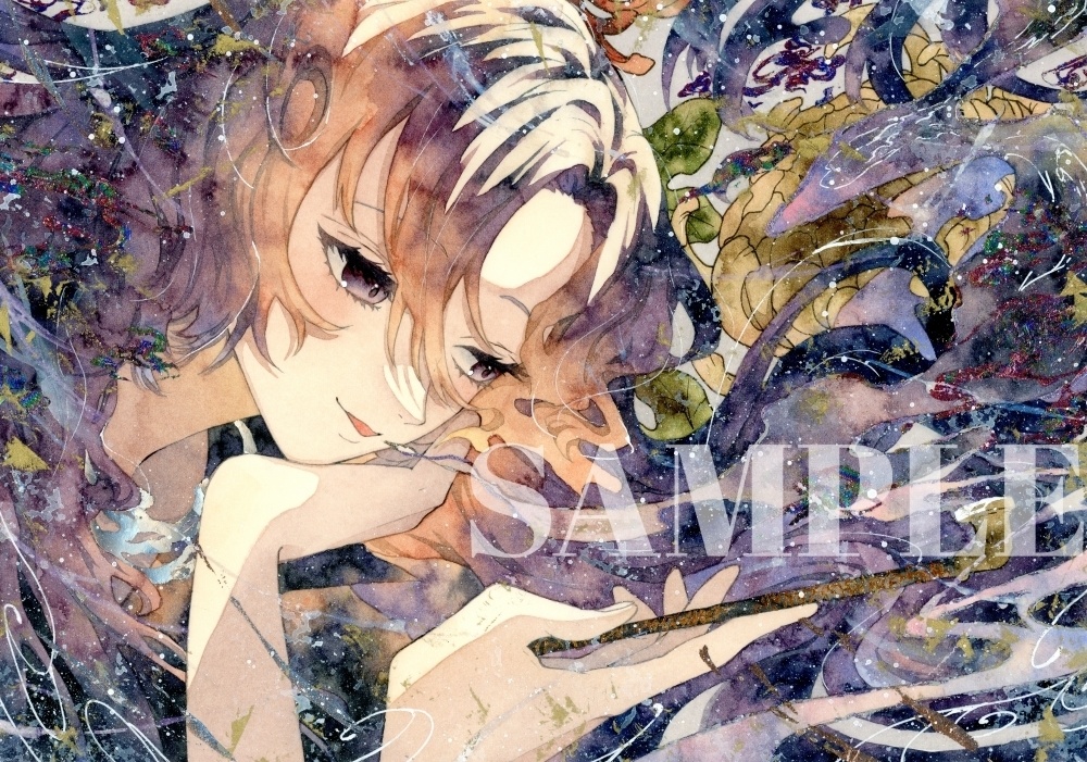 オリジナル　手描きイラスト　「雲使いの一服」　女の子　原画　創作　 B5サイズ　透明水彩