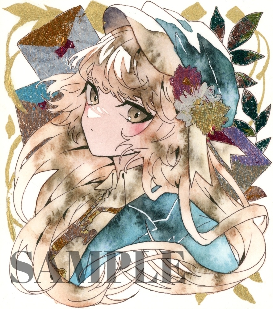 手描きイラスト 水彩画 原画 三つ編みの女の子111 三つ編み女の子イラスト