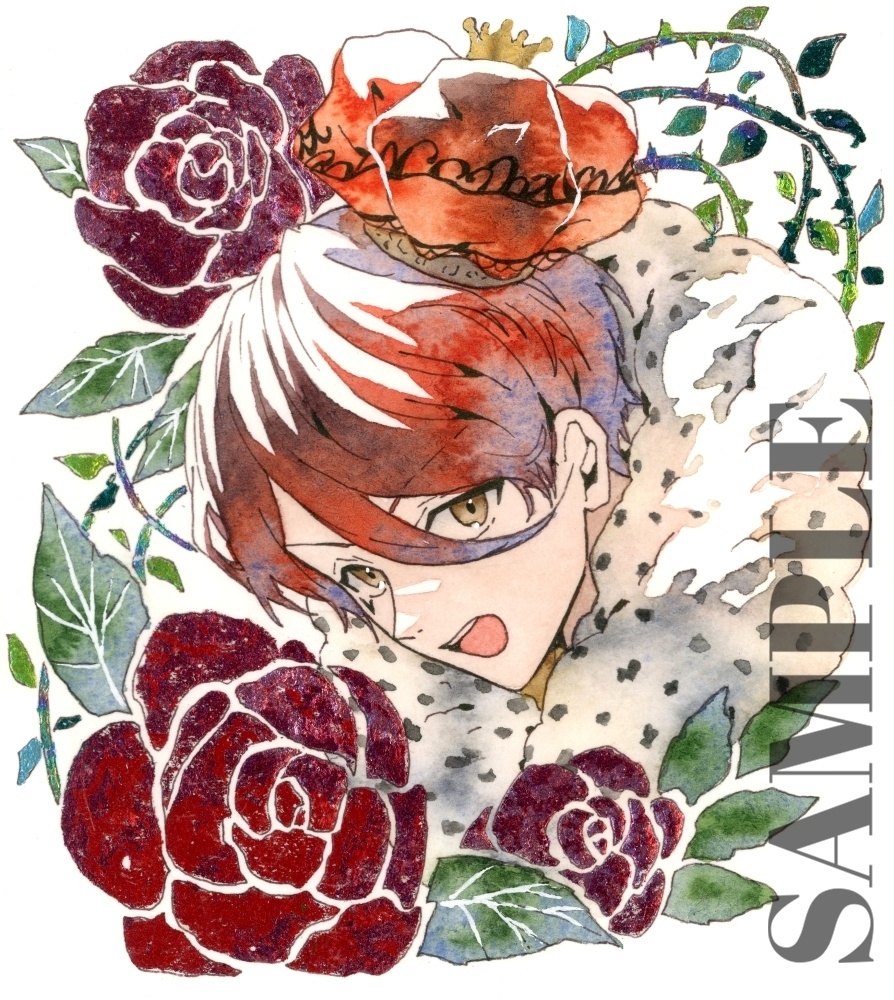 手描きイラスト オリジナル 「ハートの王様」 原画 創作 男の子 青年 1/4色紙サイズ 透明水彩