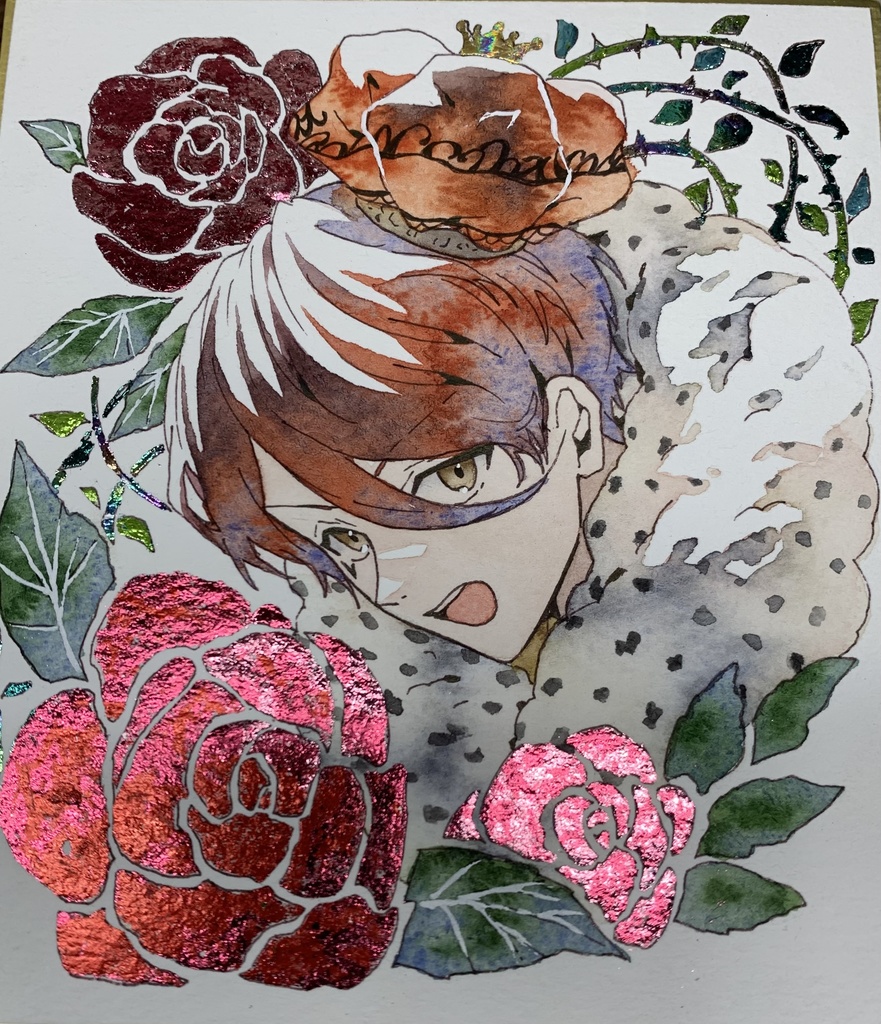 手描きイラスト オリジナル 「ハートの王様」 原画 創作 男の子 青年 1/4色紙サイズ 透明水彩