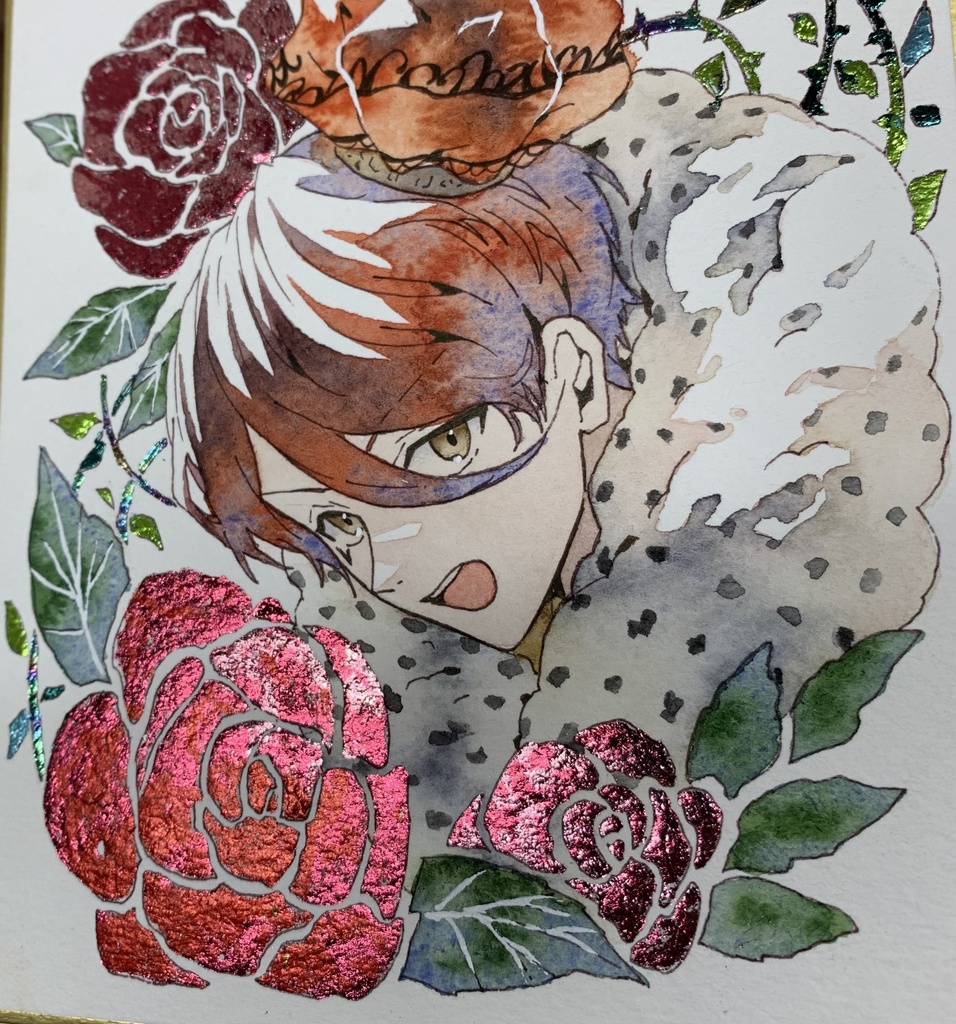 手描きイラスト オリジナル 「ハートの王様」 原画 創作 男の子 青年 1/4色紙サイズ 透明水彩