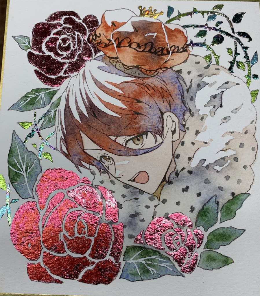 手描きイラスト オリジナル 「ハートの王様」 原画 創作 男の子 青年 1/4色紙サイズ 透明水彩