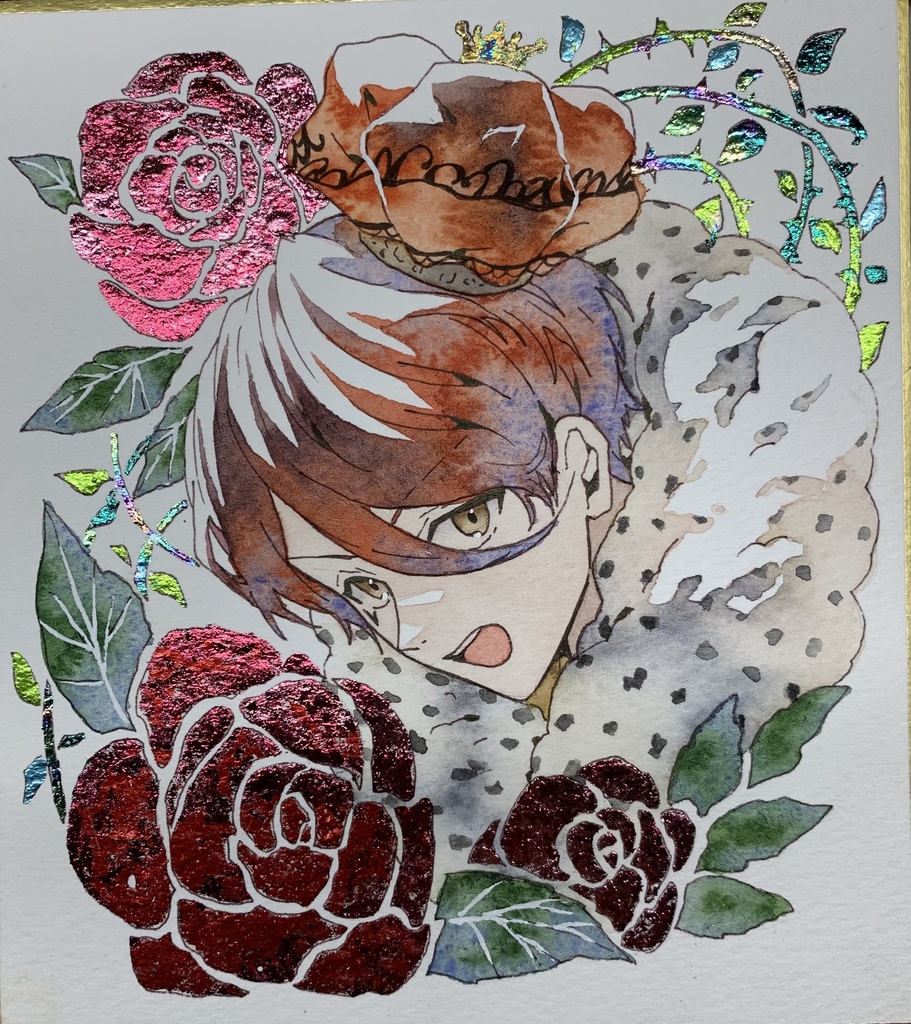 手描きイラスト オリジナル 「ハートの王様」 原画 創作 男の子 青年 1/4色紙サイズ 透明水彩