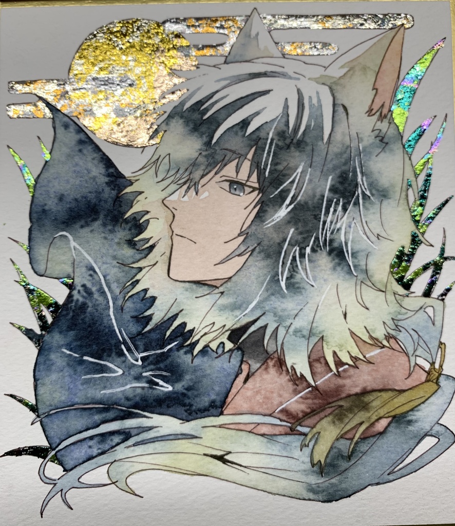 手描きイラスト オリジナル 「旅路の途中で」 原画 創作 男の子 青年 1/4色紙サイズ 透明水彩