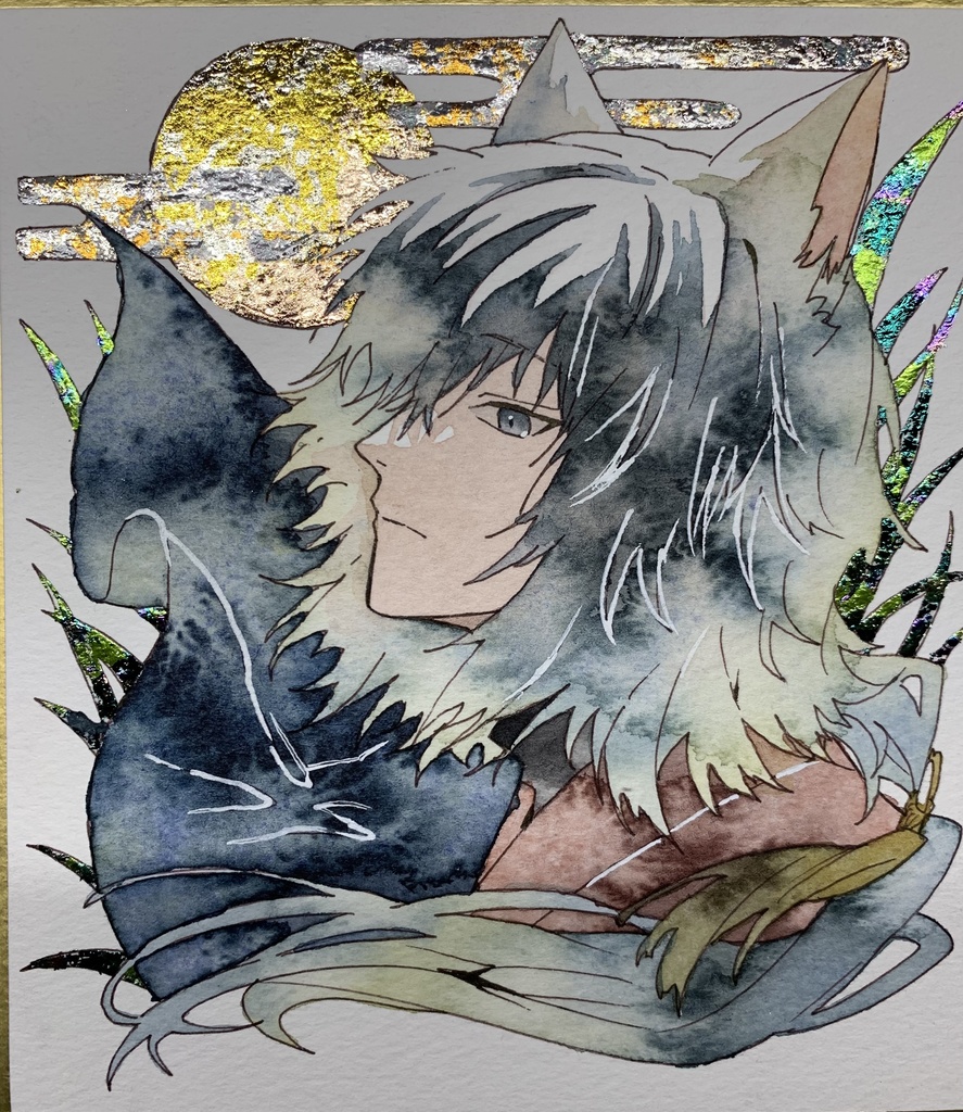 手描きイラスト オリジナル 「旅路の途中で」 原画 創作 男の子 青年 1/4色紙サイズ 透明水彩