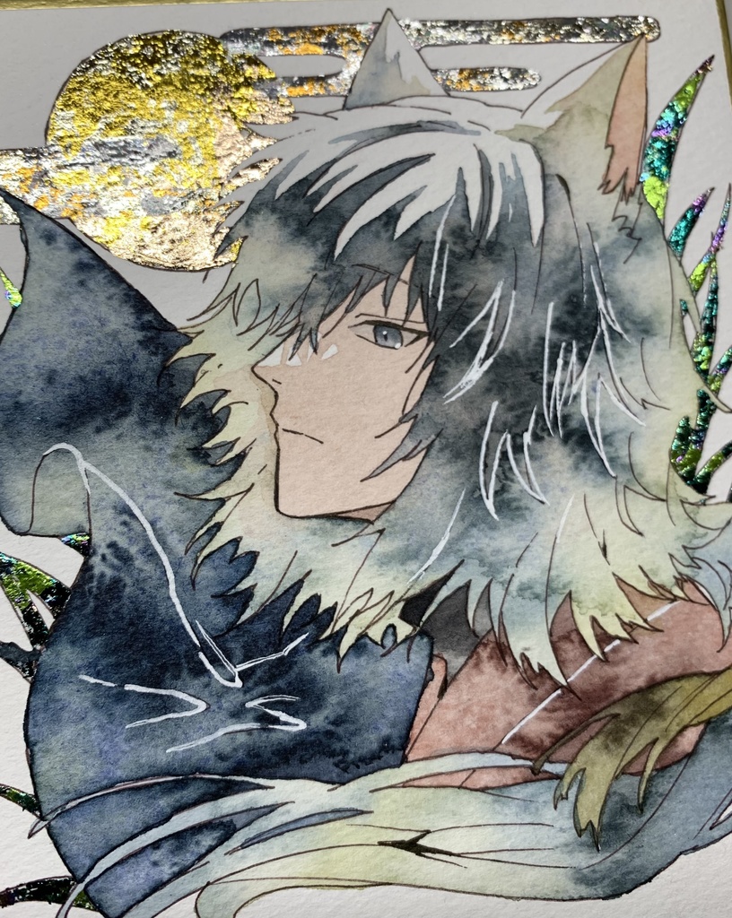 手描きイラスト オリジナル 「旅路の途中で」 原画 創作 男の子 青年 1/4色紙サイズ 透明水彩