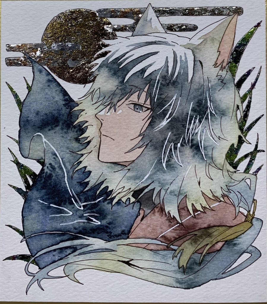 手描きイラスト オリジナル 「旅路の途中で」 原画 創作 男の子 青年 1/4色紙サイズ 透明水彩