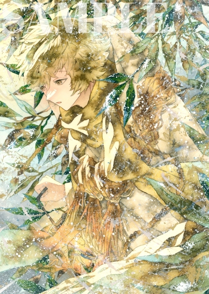 手描きイラスト オリジナル　「雪林の散歩道」　原画　創作　男の子　青年　A４サイズ　透明水彩