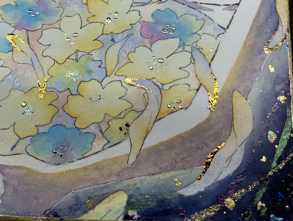 手描きイラスト オリジナル 「独り占め」 原画 創作 女の子 1/4色紙サイズ 不透明水彩