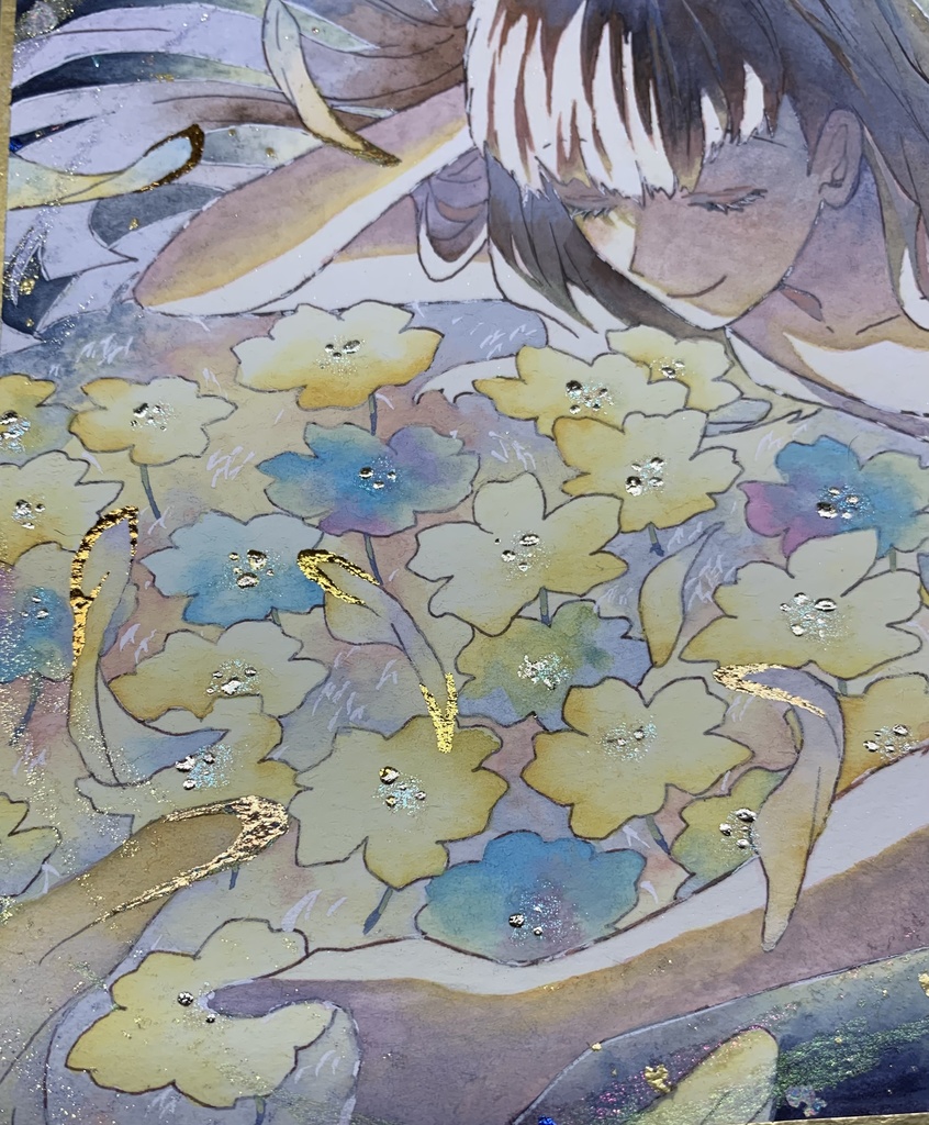 手描きイラスト オリジナル 「独り占め」 原画 創作 女の子 1/4色紙サイズ 不透明水彩