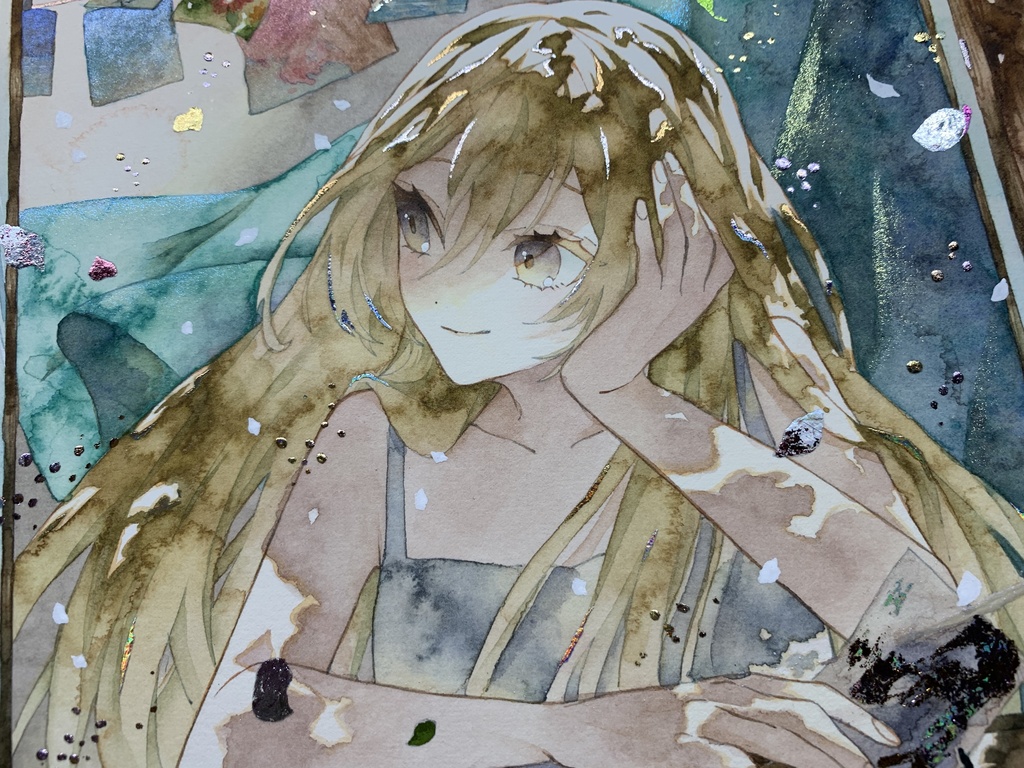 手描きイラスト オリジナル 「窓を開けたら」 原画 創作 女の子 変形サイズ 透明水彩