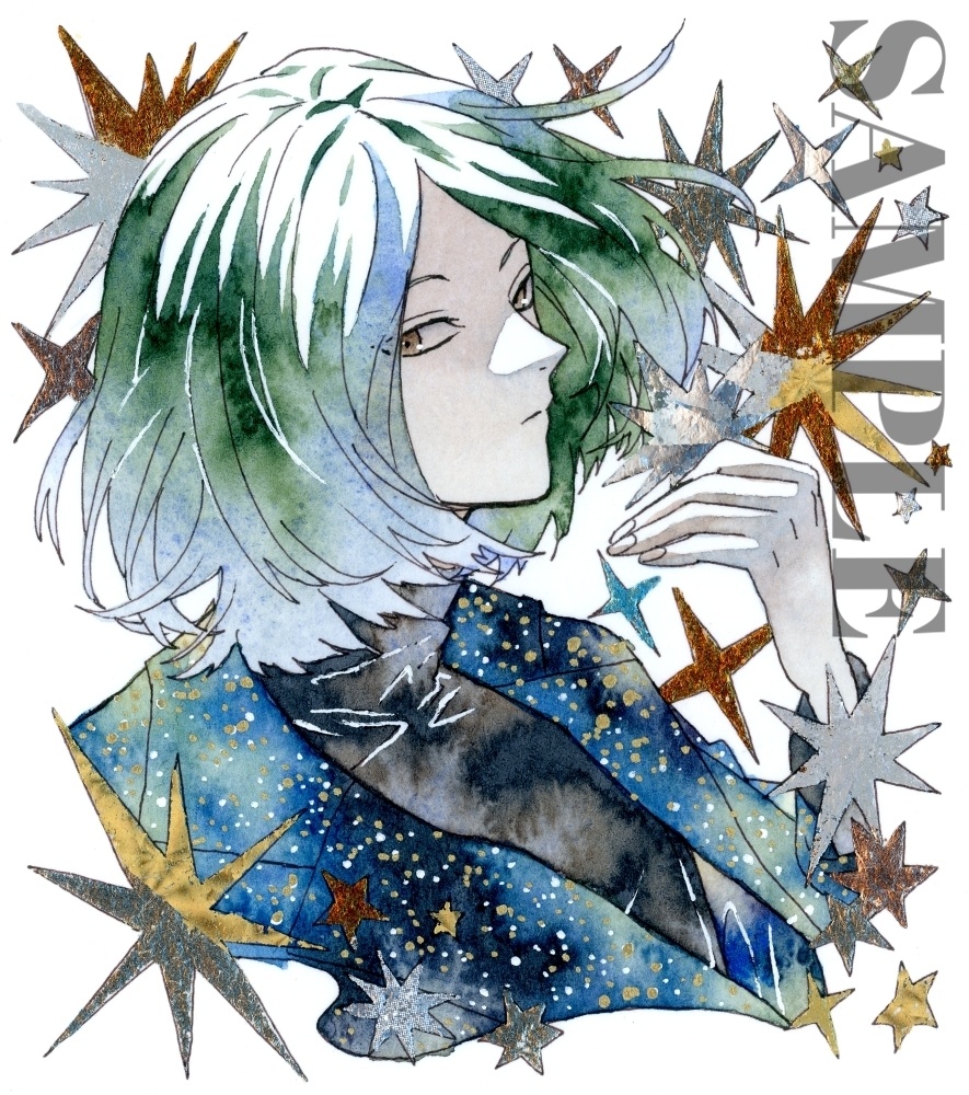 手描きイラスト オリジナル 「山羊座」 原画 創作 男の子 青年 1/4色紙サイズ 透明水彩