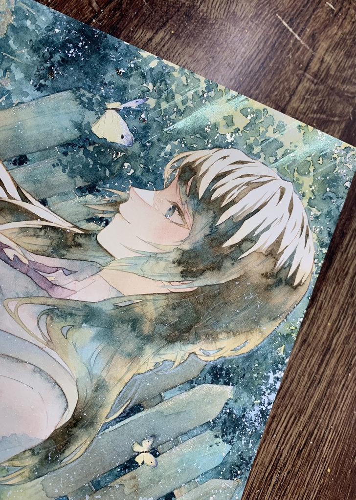 手描きイラスト オリジナル 「朝の光を浴びながら」 原画 創作 女の子 A4サイズ 透明水彩