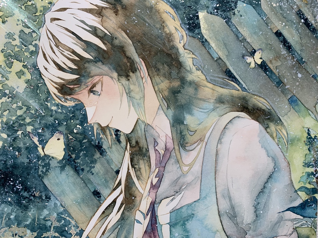 手描きイラスト オリジナル 「朝の光を浴びながら」 原画 創作