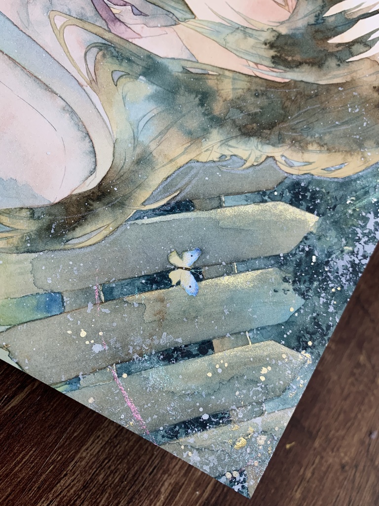 手描きイラスト オリジナル 「朝の光を浴びながら」 原画 創作 女の子 A4サイズ 透明水彩