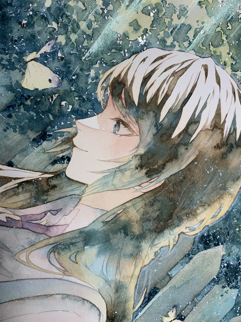 手描きイラスト オリジナル 「朝の光を浴びながら」 原画 創作 女の子 A4サイズ 透明水彩