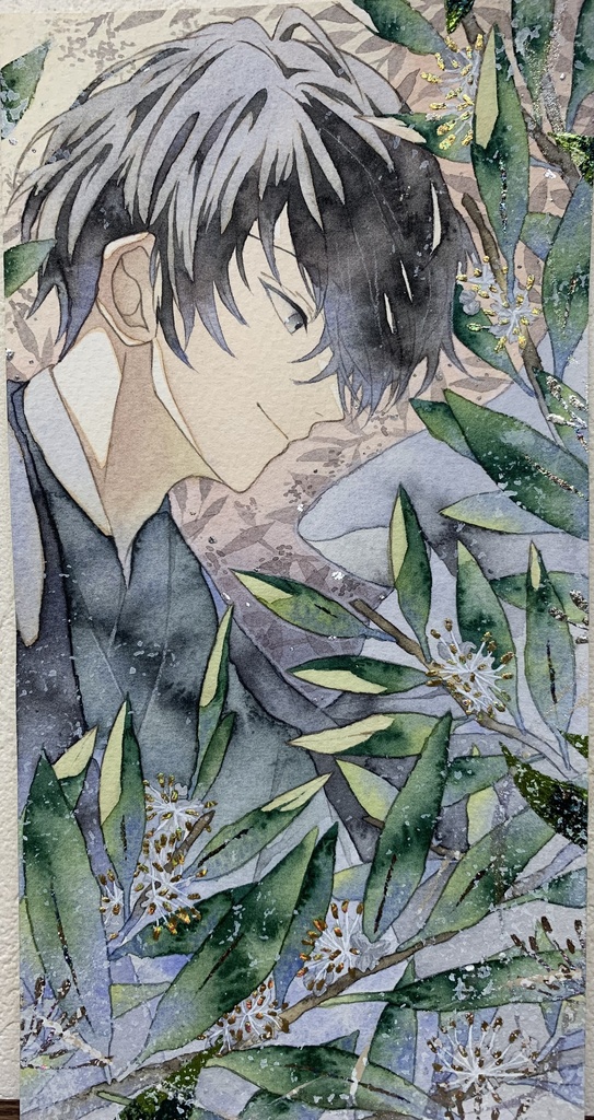 オリジナル 手描きイラスト 男の子 青年 「月桂樹の香り」 縦長サイズ