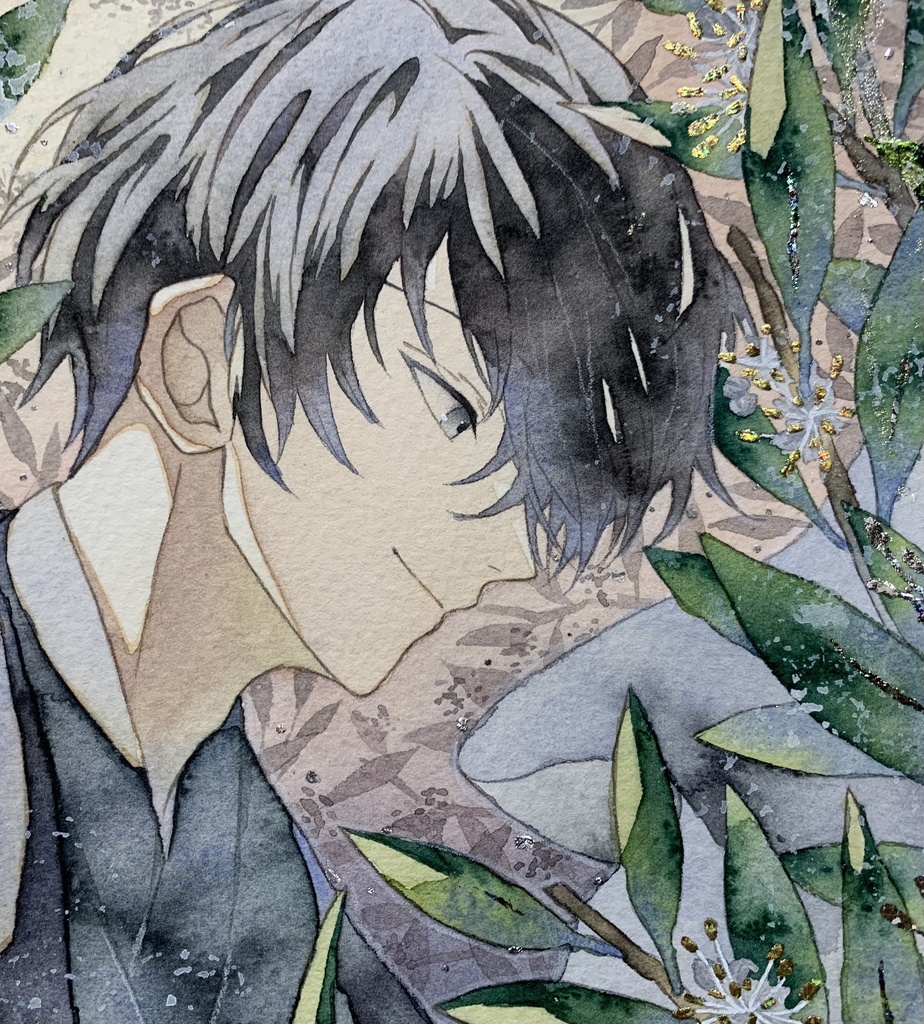 オリジナル 手描きイラスト 男の子 青年 「月桂樹の香り」 縦長サイズ