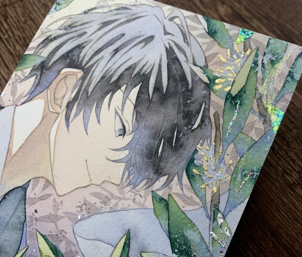 オリジナル 手描きイラスト 男の子 青年 「月桂樹の香り」 縦長サイズ