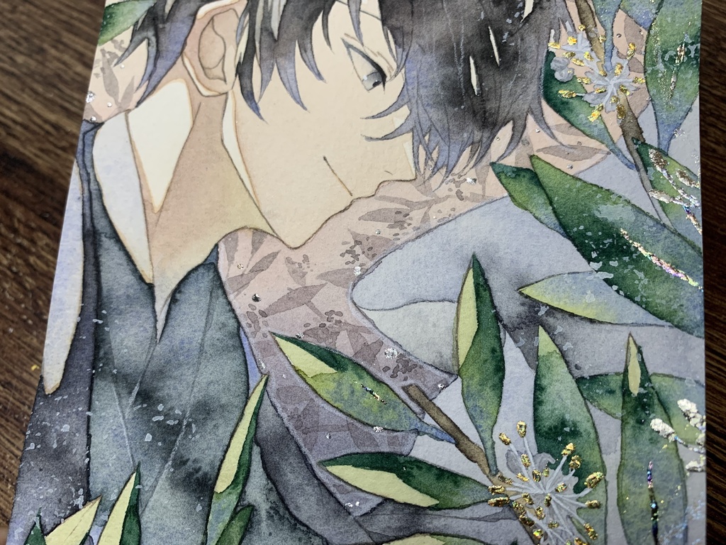 オリジナル 手描きイラスト 男の子 青年 「月桂樹の香り」 縦長サイズ