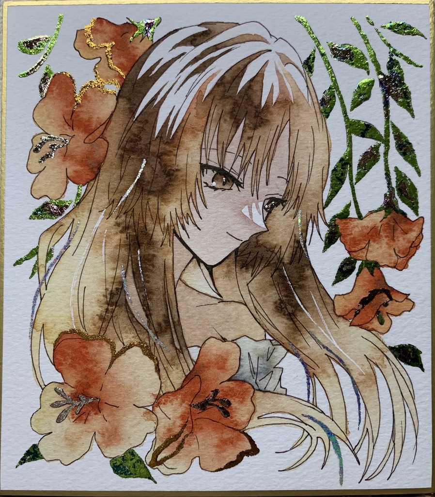 手描きイラスト オリジナル 「陽光」 原画 創作 女の子 1/4色紙サイズ 透明水彩