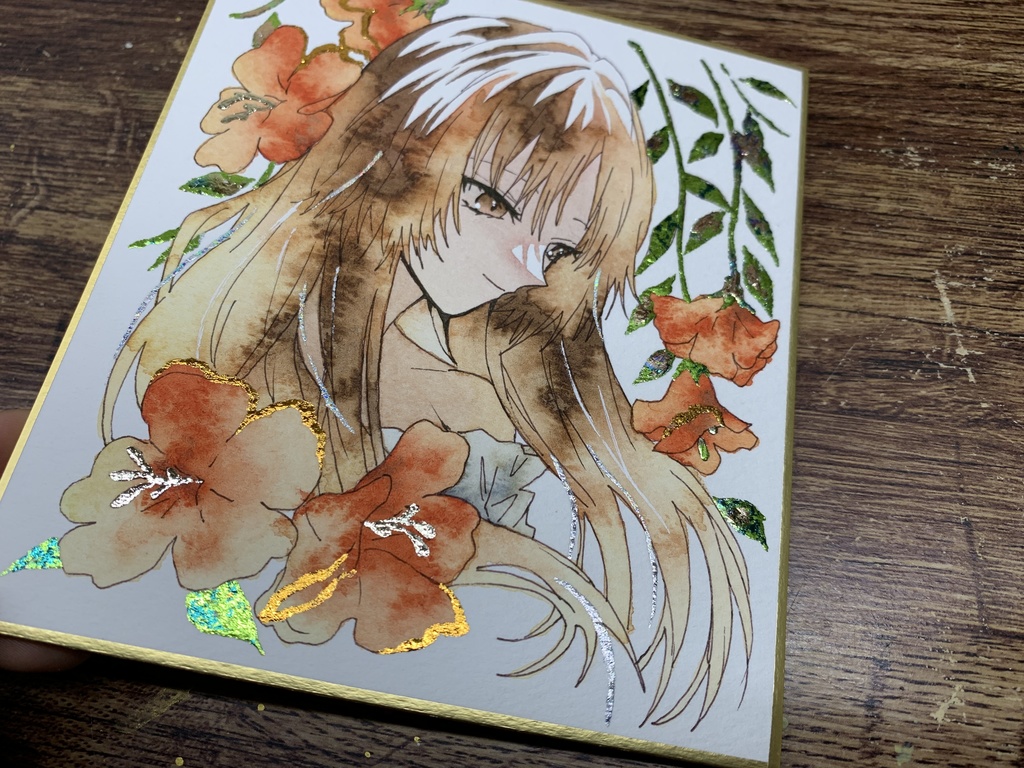 手描きイラスト オリジナル 「陽光」 原画 創作 女の子 1/4色紙サイズ 透明水彩