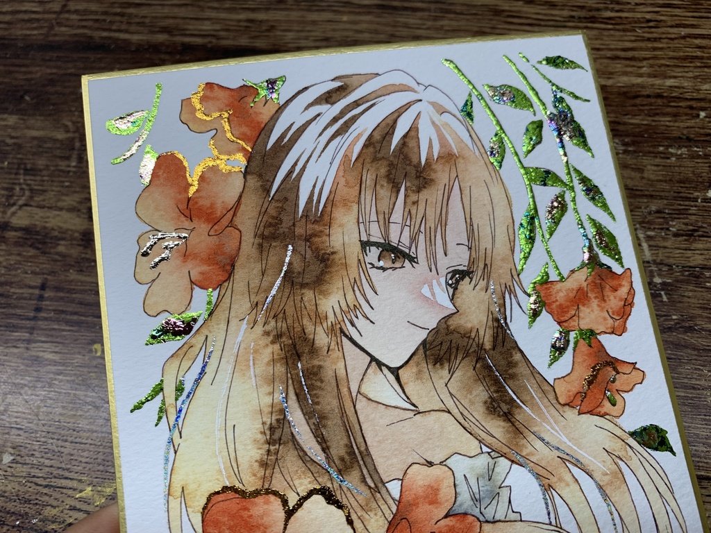 手描きイラスト オリジナル 「陽光」 原画 創作 女の子 1/4色紙サイズ 透明水彩