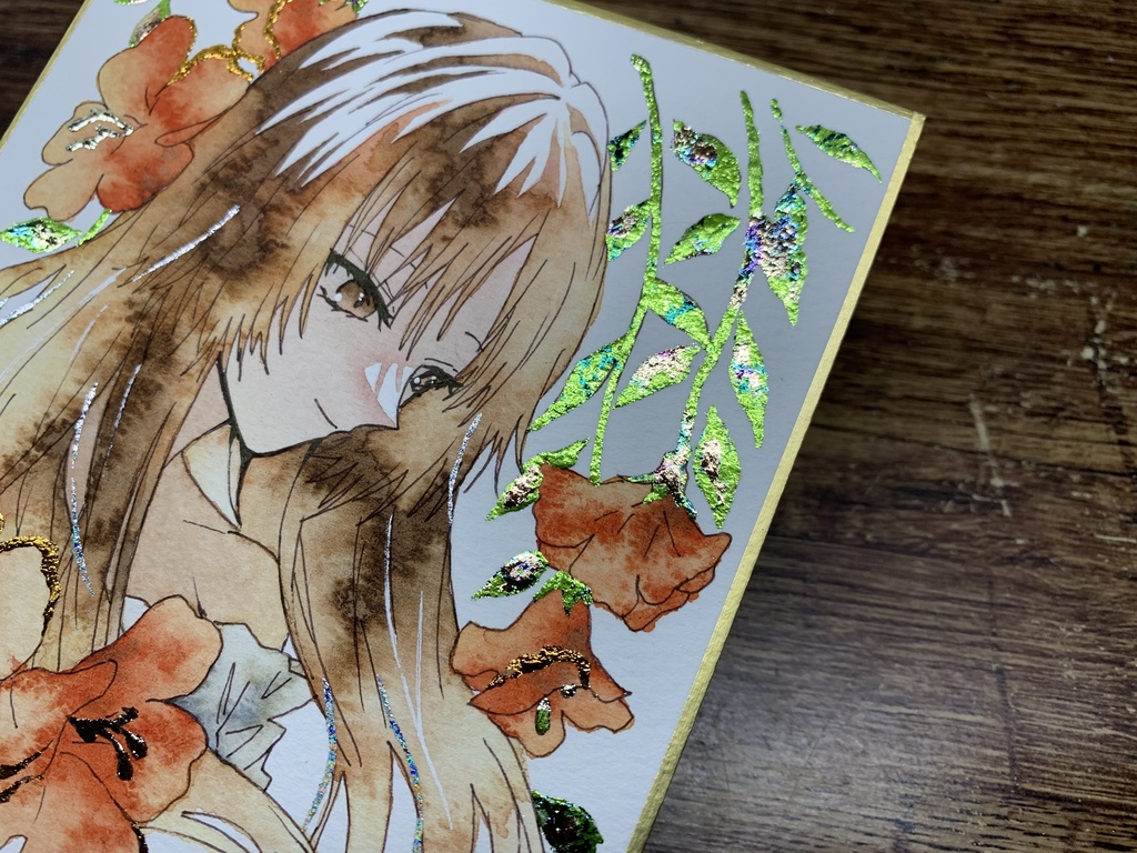 手描きイラスト オリジナル 「陽光」 原画 創作 女の子 1/4色紙サイズ 透明水彩