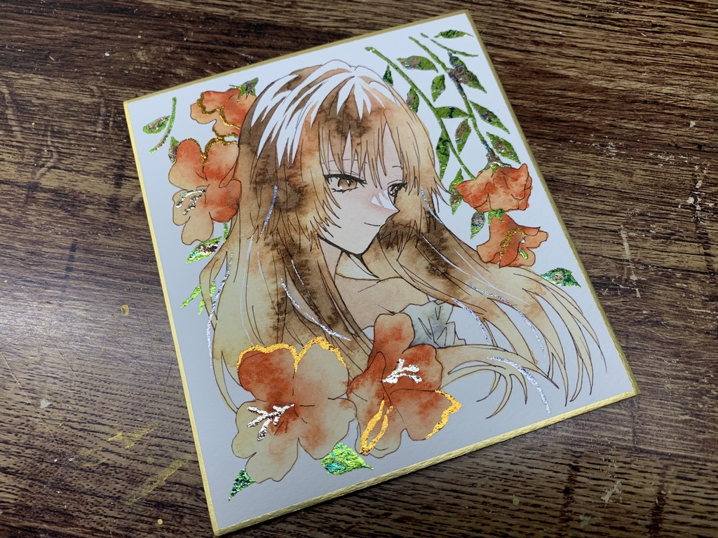 手描きイラスト オリジナル 「陽光」 原画 創作 女の子 1/4色紙サイズ 透明水彩