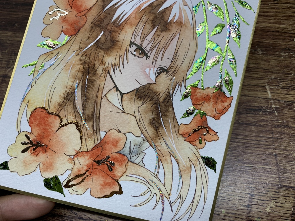 手描きイラスト オリジナル 「陽光」 原画 創作 女の子 1/4色紙サイズ 透明水彩