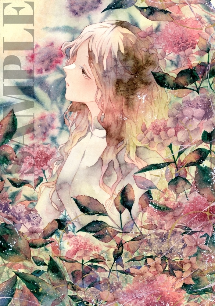 手描きイラスト オリジナル 「雨が煌めいて」 原画 創作 女の子 A4サイズ 透明水彩