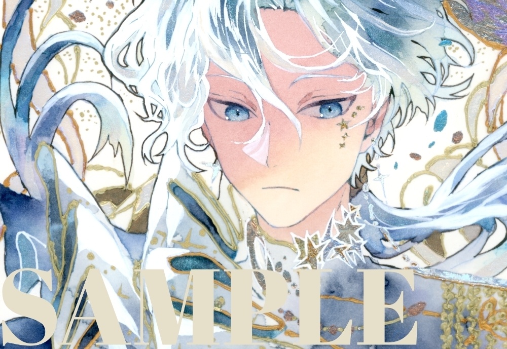 オリジナル 手描きイラスト 男の子 青年 「月の魔法使い」 正方形サイズ 透明水彩