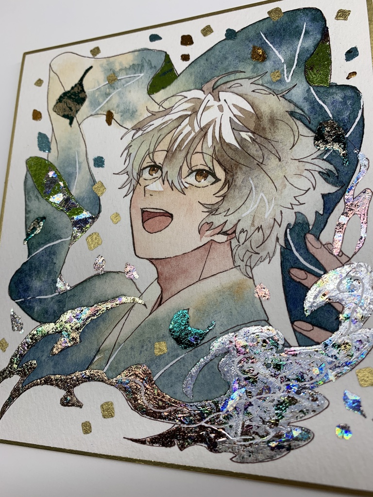 手描きイラスト オリジナル 「風来坊」 原画 創作 男の子 青年 1/4色紙サイズ 透明水彩