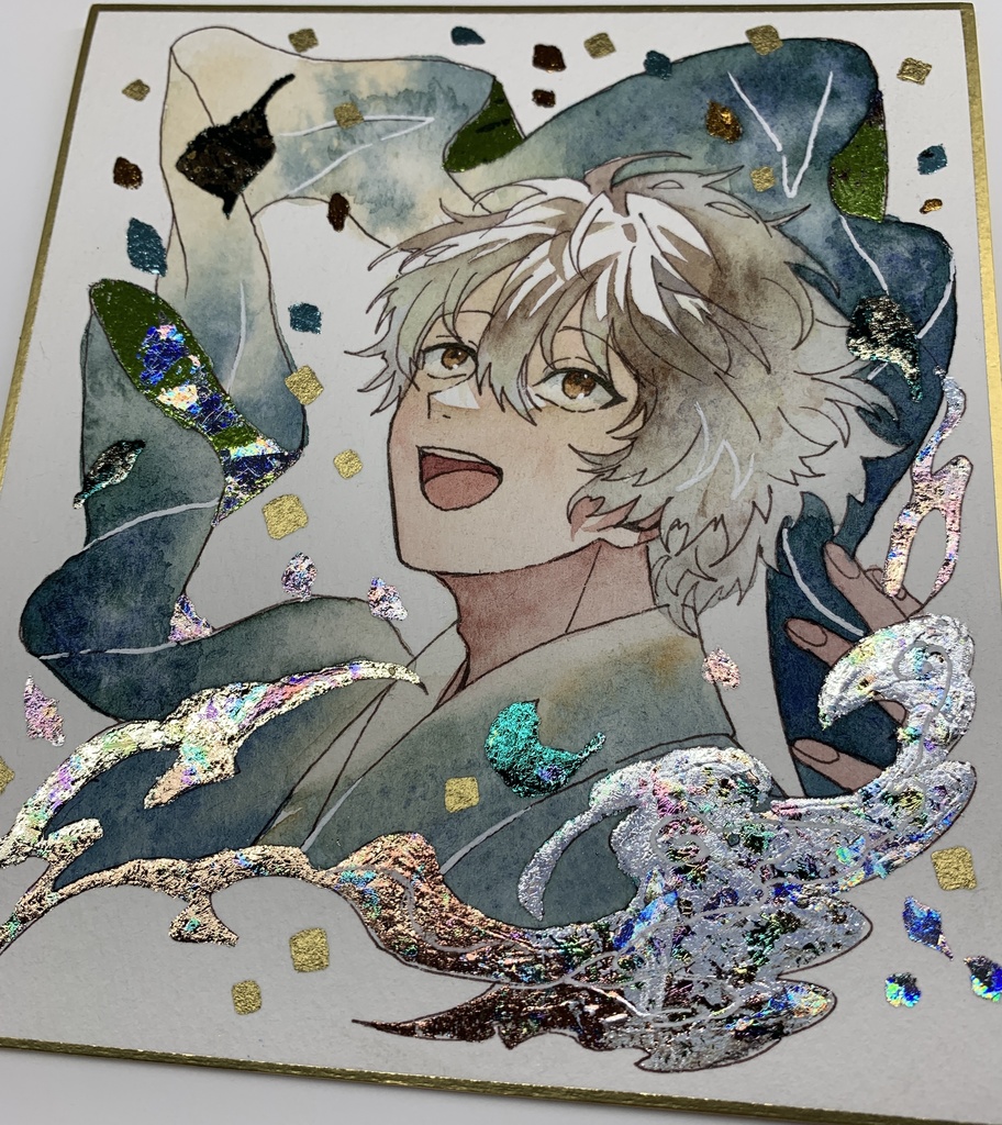 手描きイラスト オリジナル 「風来坊」 原画 創作 男の子 青年 1/4色紙サイズ 透明水彩