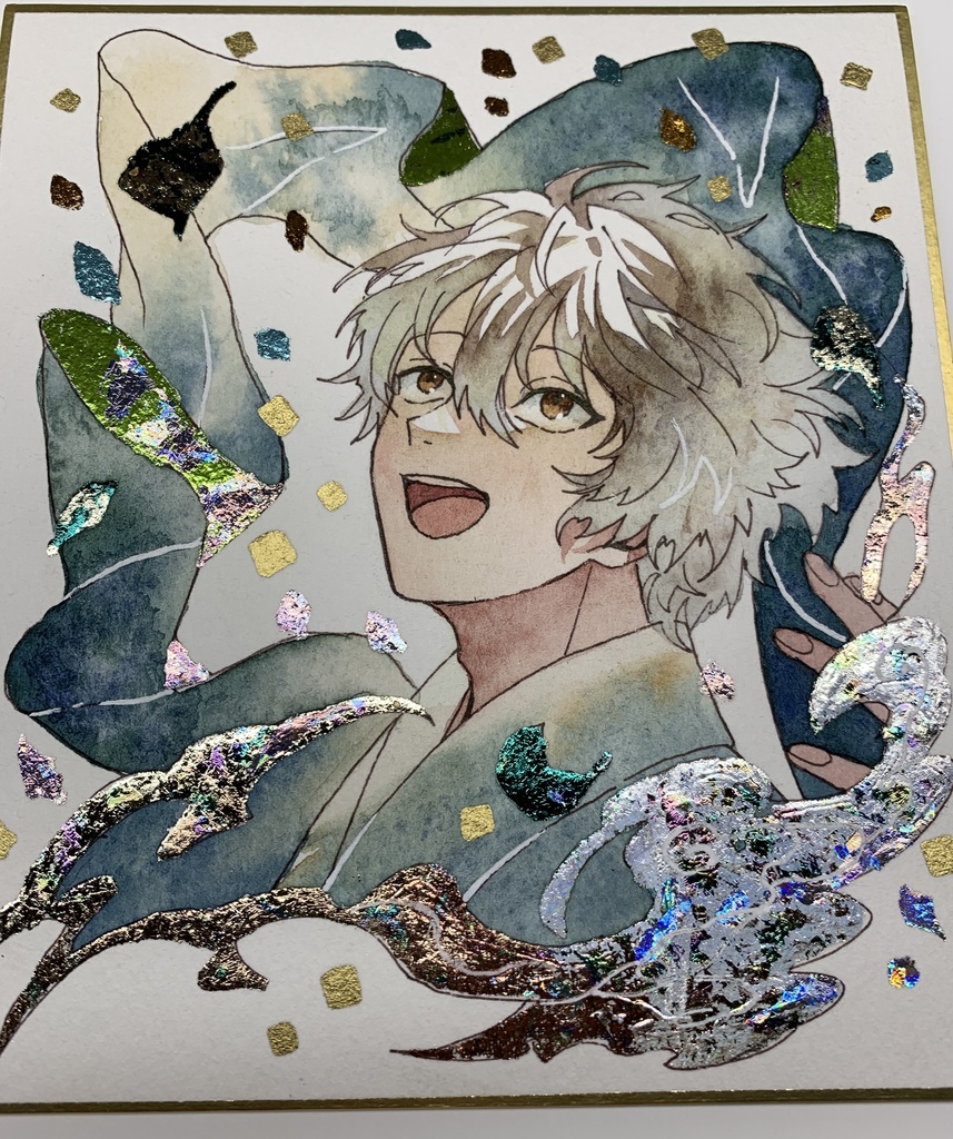 手描きイラスト オリジナル 「風来坊」 原画 創作 男の子 青年 1/4色紙サイズ 透明水彩