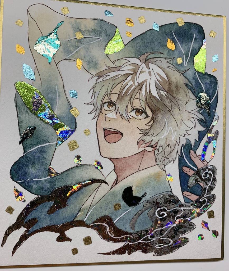 手描きイラスト オリジナル 「風来坊」 原画 創作 男の子 青年 1/4色紙サイズ 透明水彩