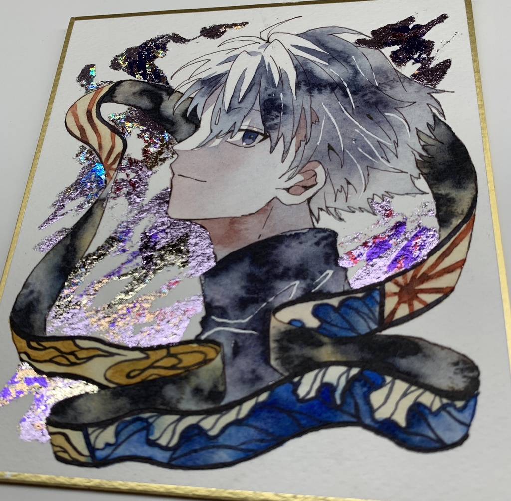 手描きイラスト オリジナル 「反撃の狼煙」 原画 創作 男の子 青年 1/4色紙サイズ 透明水彩