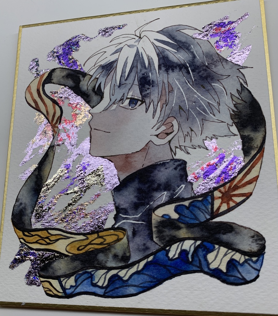 手描きイラスト オリジナル 「反撃の狼煙」 原画 創作 男の子 青年 1/4色紙サイズ 透明水彩