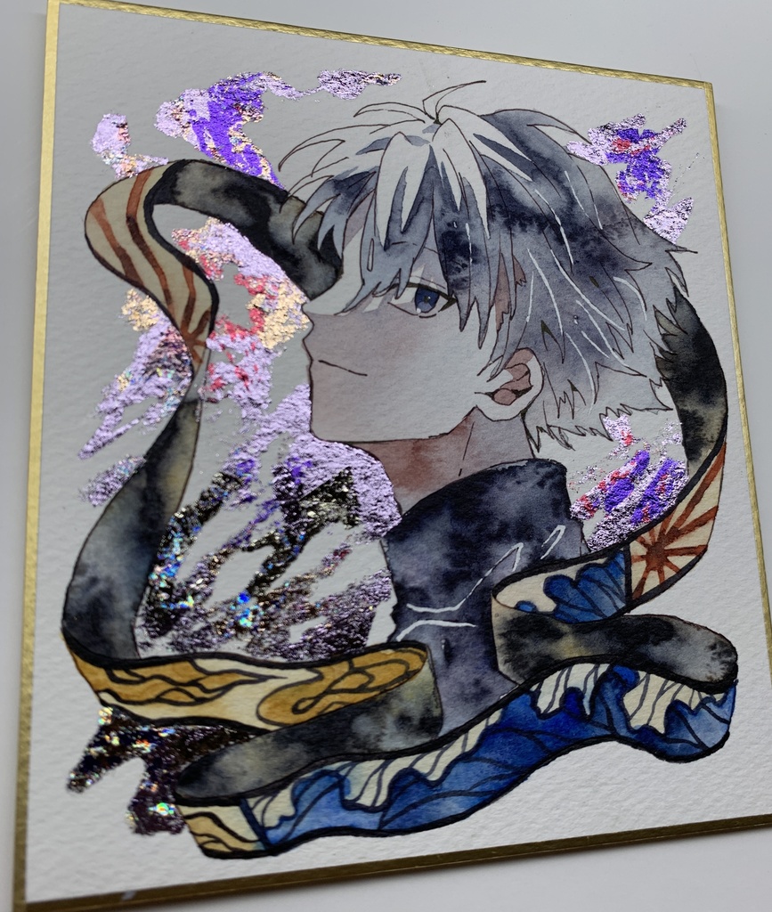 手描きイラスト オリジナル 「反撃の狼煙」 原画 創作 男の子 青年 1/4色紙サイズ 透明水彩