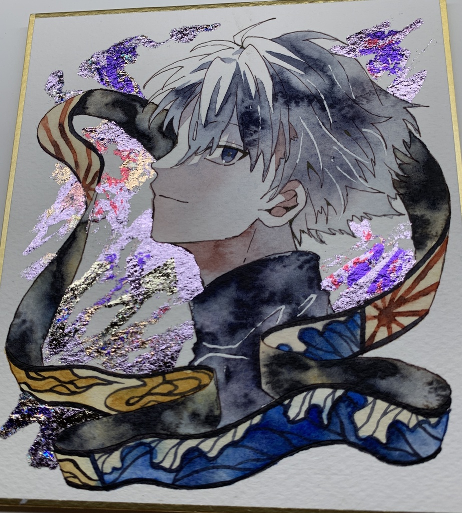 手描きイラスト オリジナル 「反撃の狼煙」 原画 創作 男の子 青年 1/4色紙サイズ 透明水彩