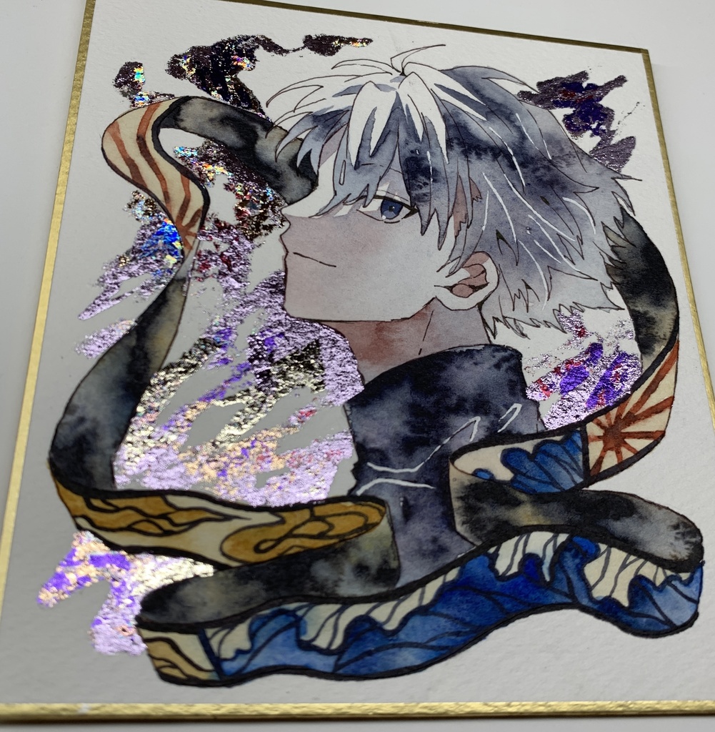 手描きイラスト オリジナル 「反撃の狼煙」 原画 創作 男の子 青年 1/4色紙サイズ 透明水彩