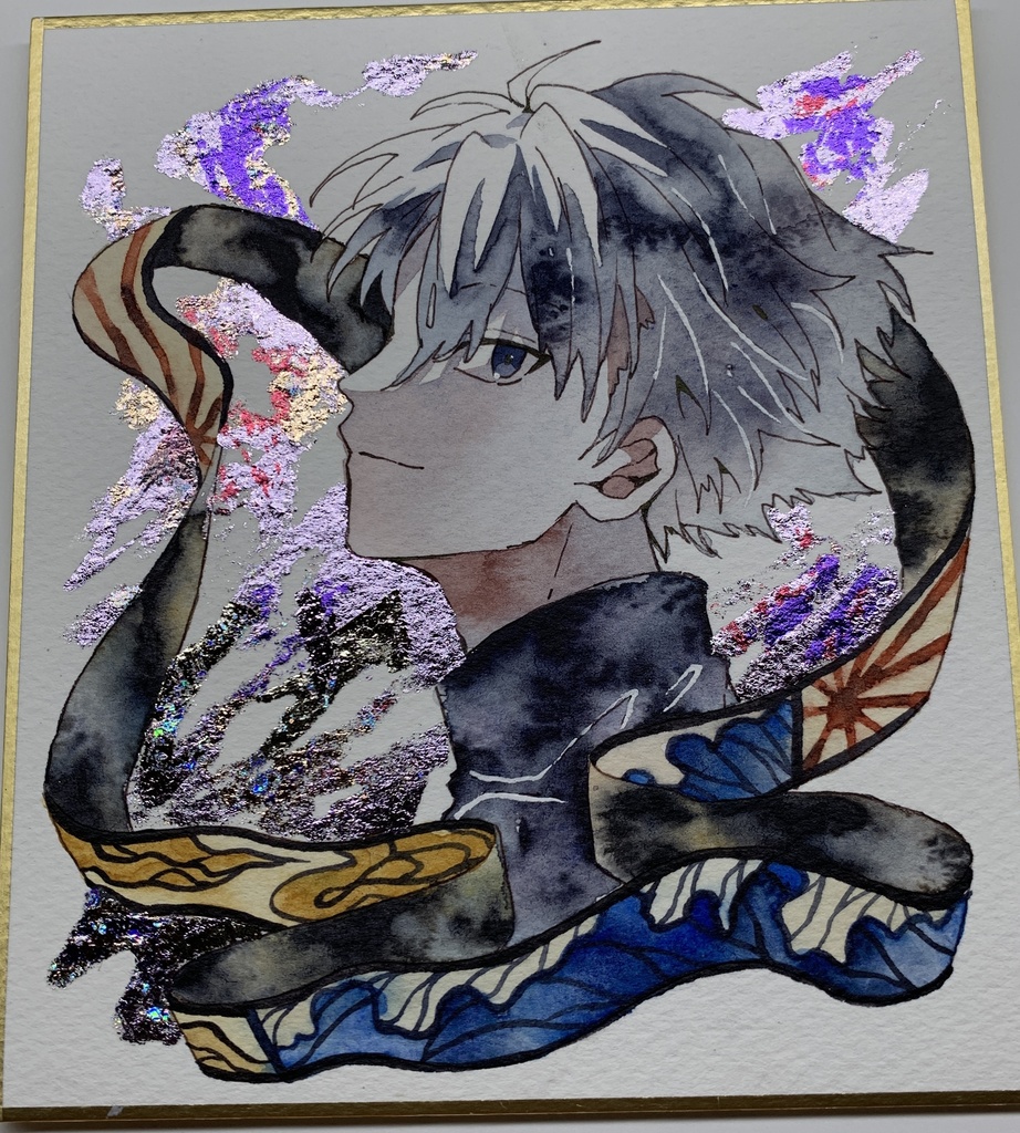 手描きイラスト オリジナル 「反撃の狼煙」 原画 創作 男の子 青年 1/4色紙サイズ 透明水彩