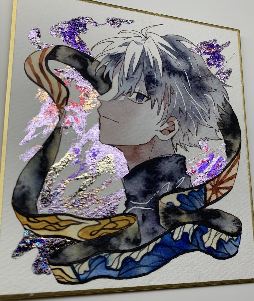 手描きイラスト オリジナル 「反撃の狼煙」 原画 創作 男の子 青年 1/4色紙サイズ 透明水彩