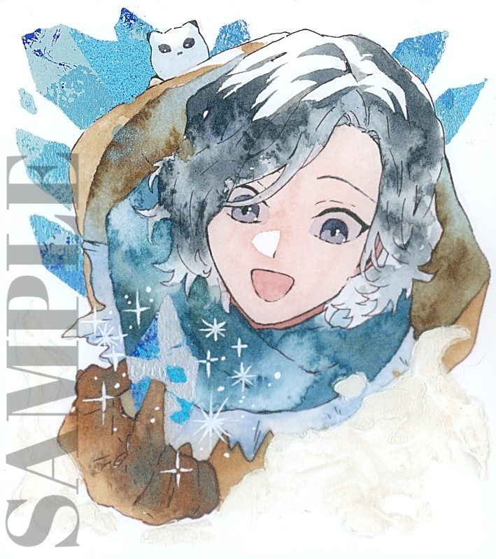 手描きイラスト オリジナル 「宝石の氷柱」 原画 創作 男の子 青年 1/4色紙サイズ 透明水彩