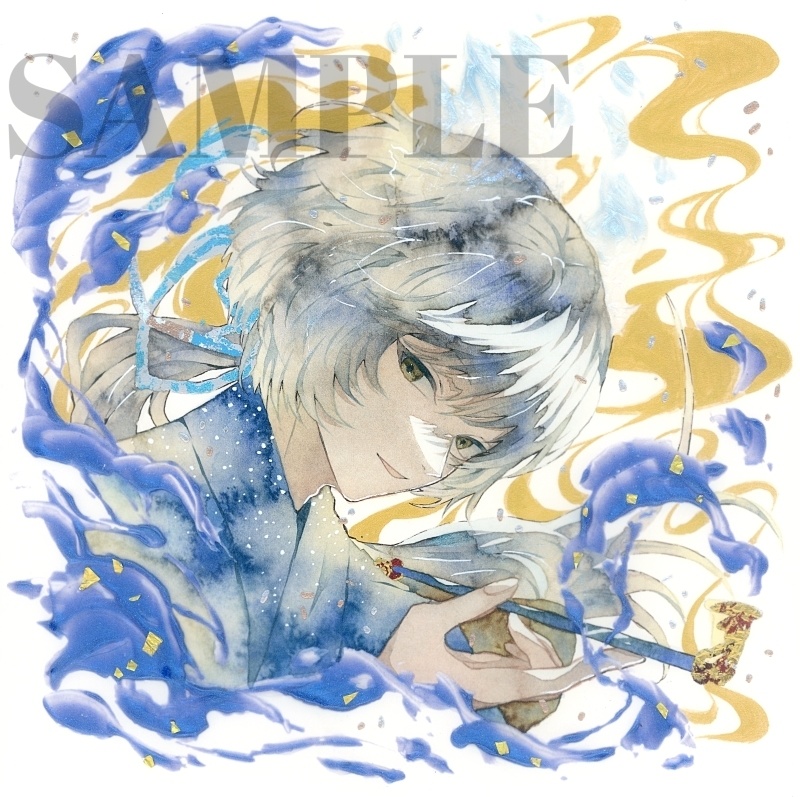 オリジナル 手描きイラスト 男の子 青年 「化け狐の息抜き」 正方形サイズ 透明水彩