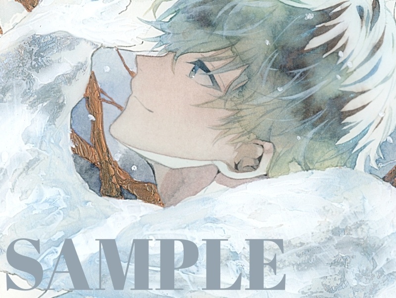 オリジナル 手描きイラスト 男の子 青年 「風花が散る」 正方形サイズ 透明水彩