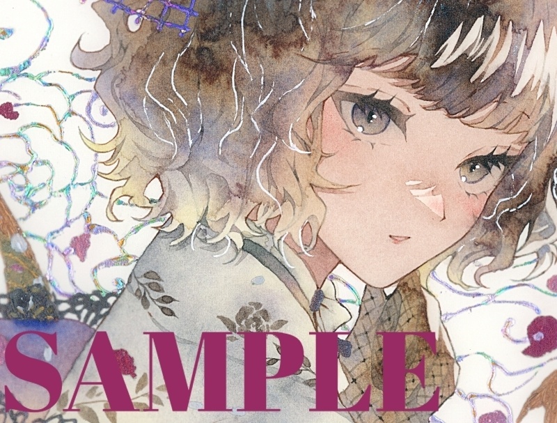 オリジナル 手描きイラスト 女の子 「椿の通り道」 正方形サイズ 透明水彩