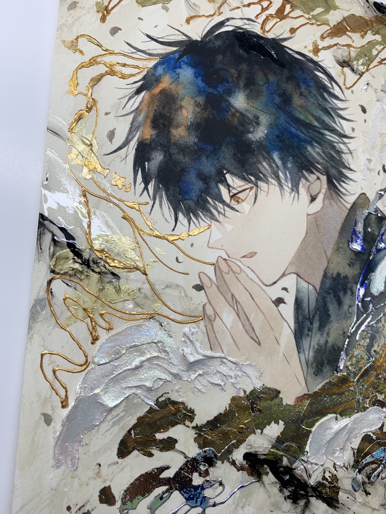 オリジナル 手描きイラスト 男の子 青年 「追い風を受けて」 正方形サイズ 透明水彩