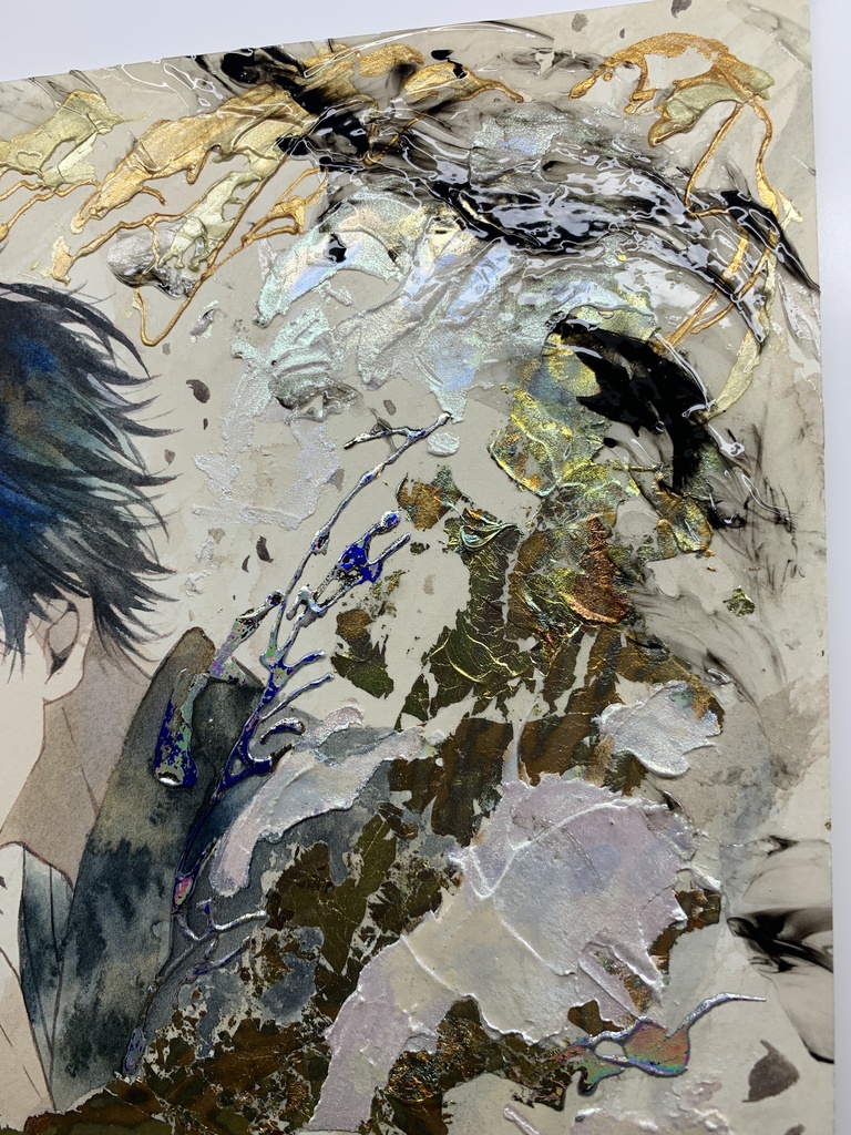 オリジナル 手描きイラスト 男の子 青年 「追い風を受けて」 正方形サイズ 透明水彩