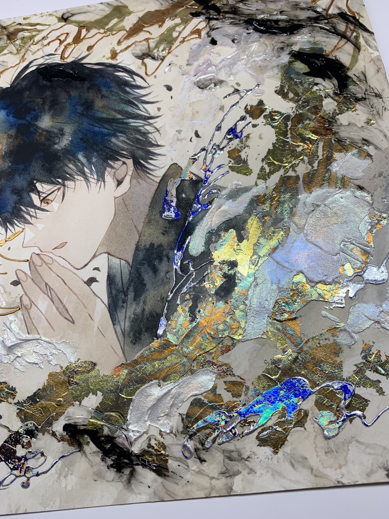 オリジナル 手描きイラスト 男の子 青年 「追い風を受けて」 正方形サイズ 透明水彩